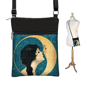 Bolsos de tela Kiss the Moon, pequeños bolsos cruzados para mujer, estilo bohemio azul, bolso de viaje para lector electrónico y pasaporte, RTS