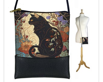 Small Crossbody Bag Black Cat Gifts for Women Art Nouveau Cell Phone Case with long strap Mini Shoulder Bag Cross Body Purse RTS