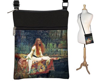 Small Crossbody Bags  Fabric Handbags  Boho Bag  Cross Body Purse Black Shoulder Bag Waterhouse Lady of Shallot Pre-Raphaelite Art Bag RTS