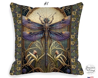 Indoor Outdoor Pillow Cover Dragonfly Art Nouveau Decor Zippered  Pillow Bohemian Dragonfly Gifts 16x16 18x18 20x20 22x22 24x24 MTO