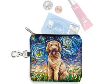 SG Golden Doodle Small Zipper Pouch  Coin Purse Keychain  Golden Doodle Gift   Key Fob  Starry Night Fabric Card Holder   Moon, puppy RTS