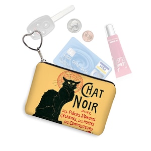 Le Chat Noir Piccolo astuccio con cerniera portamonete portachiavi portachiavi porta biglietti da visita in tessuto Art Nouveau regalo per amanti dei gatti neri rosso giallo RTS