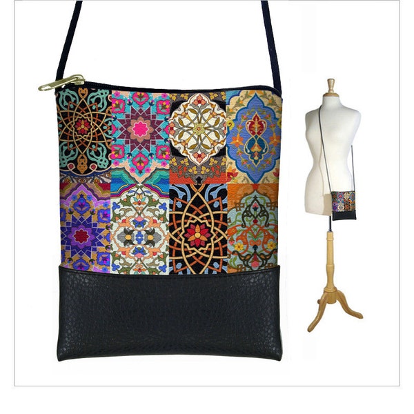 Boho Chic  Sling bag in Persian Patchwork  colorful jewel tone mini crossbody bag  cell phone purse  small shoulder bag purse RTS