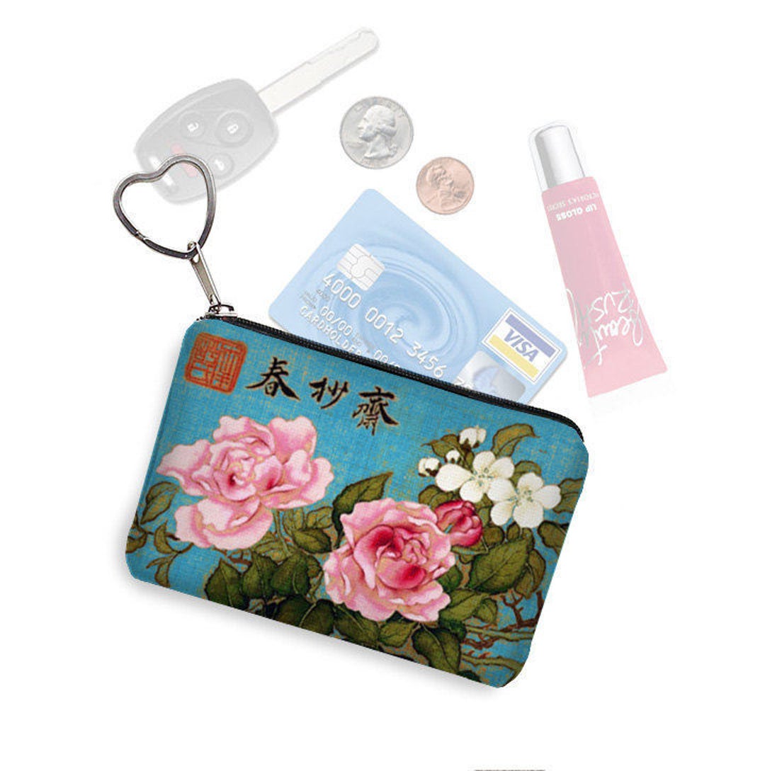 ✽✽✽オーダー専用✽✽✽ Handmade Orange Japanese Floral Zip Coin Purse w/ Key Chain 4.5
