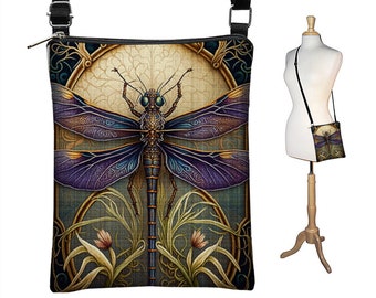 Art Nouveau Dragonfly Crossbody Bag Fabric Bag Small Crossbody Bags for Women Dragonfly Gifts  Black Cross Body Purse Boho Shoulder Bag RTS