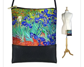 Mini crossbody bag  Van Gogh Irises  Small sling bag  iPhone  Case  Boho Cross body purse   blue orange MTO
