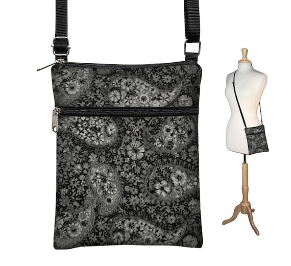 Black Crossbody Bag Fits iPad Mini Ereaders Paisley Cross Body Purse Floral Fabric Handbag Travel Bag Small Shoulder Bag Zipper QCK Etsy Ireland