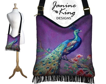Bohemian Hippie Bag Hobo Purse Crossbody Bag Slouch Purse Gyspy Boho Fringe Bag  Peacock Purse  Cross Body Handbag purple blue red RTS