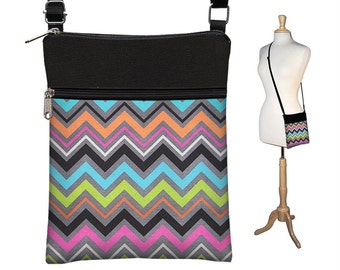 Chevron Sling Bag Shoulder Purse Cute Crossbody Bag Small Travel Purse Zipper Fits eReaders  Pink Orange Blue Green RTS