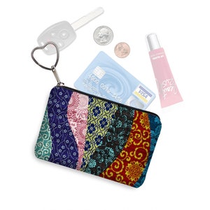 Zipper Coin Purse   Multicolored Keychain  Colorful Fabric Bag  Small Zipper Pouch  Purse organizer   Wavy Asian Patchwork Fabric RTS