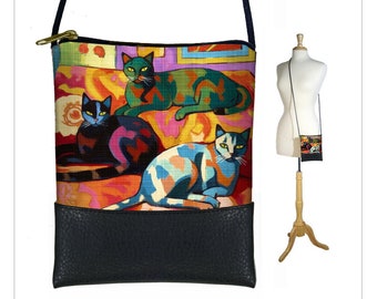 Cat Bag Henri Matisse Print Small Crossbody Bag Cat Gifts for Women Cell Phone Case long strap Mini Shoulder Bag Cross Body Purse Black RTS
