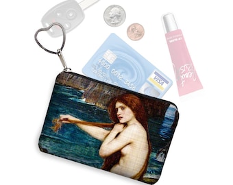 Zipper Coin Purse  Keychain Fob  Business Card Case  Bridesmaid Gift  Small Zipper Pouch  John Waterhouse, Mermaid, Pre-Raphaelite Art RTS