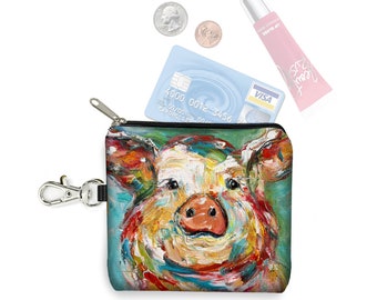 Monedero con llavero de cerdo con diseño de arte impresionista de
