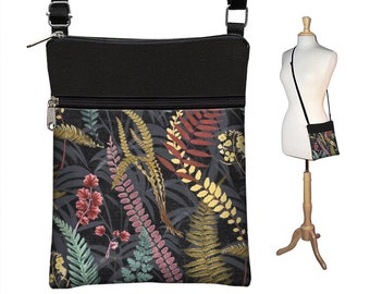 Floral Fabric Handbags Small Crossbody Bags for Women Boho Bag Cross Body Purse Shoulder Bag with Zippers Travel Bag Forest Fronds RTS