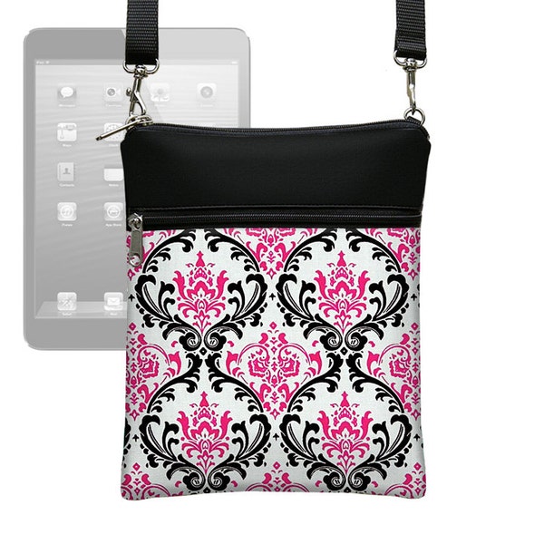 CLEARANCE Cute iPad Mini Cover Case, iPad Mini Strap Cross Body Bag, Pink Damask, Strap Crossbody, black white (RTS)