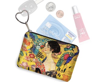 Zipper Coin Purse in Gustav Klimt Print Lady with a Fan  Multicolored Keychain  Klimt Fabric Bag  Small Zipper Pouch  Purse organizer RTS