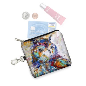 KT Impressionist Art Owl Coin Purse Keychain  Small Zipper Pouch  Unique Owl Gifts  Colorful Key Fob Card Holder  Owl Purse Organizer RTS