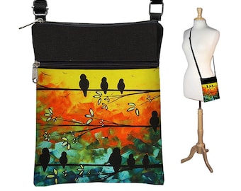 MadArt Sling Bag Schulter Geldbörse Crossbody Bag Kleine Reise Geldbörse Reißverschluss Passend für die meisten eReaders - Birds of a Feather RTS