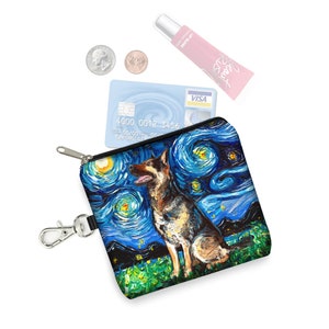 SG Pastor Alemão Pequeno Zíper Bolsa Moeda Bolsa Chaveiro Pastor Alemão Presentes Chaveiro Noite Estrelada Tecido Porta-Cartões Filhote de Cachorro Bonito RTS