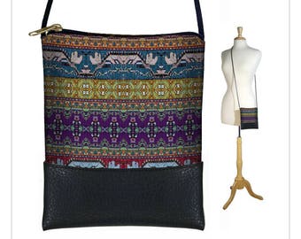 Small Cross Body Purse w Vegan Leather Crossbody Bags for Women Kilim Bag Boho Bag Digital Turkish Tapestry Purse red blue purple gold RTS