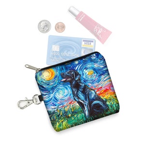 SG Black Lab Bolsa pequena com zíper Bolsa para moedas Chaveiro Preto Labardor Presente Chaveiro Estrelado Noite Tecido Porta-cartões Lua, filhote de cachorro RTS