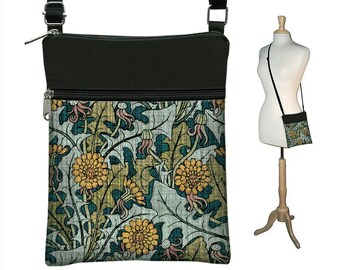 Art Nouveau Floral Crossbody Bags for Women Dandelion Print Cross Body Purse Shoulder Purse Small Travel Bag - Subtle Dye Lot Variation RTS