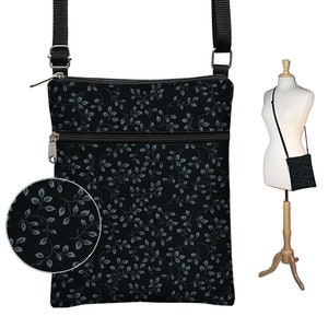 Kleine Umhängetasche Hübsche Blumenstoff-Handtasche Schwarz Umhängetasche Schultertasche Reise-Geldbeutel Reißverschlusstasche charcoal grau QCK