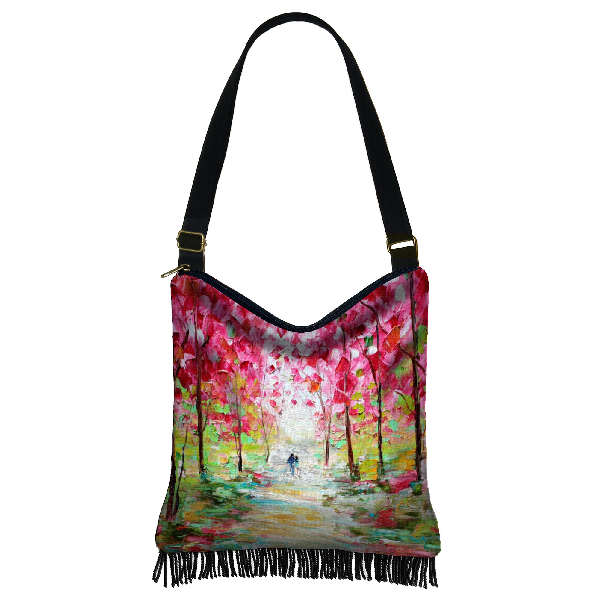 KT Lovers Stroll Fringe Purse Romantic Landscape Painting Pink