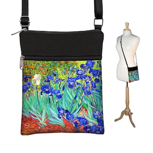 Kleine Umhängetasche Van Gogh Irises Crossbody Bag Floral Sling Schultertasche Passend für eReaders blue irises orange türkis aqua RTS