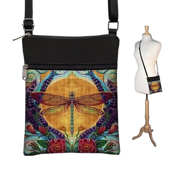 Retro Mini Crossbody Bag, Dragonfly Patch Embroidery Cell Phone