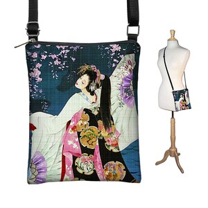 Blue Geisha Crossbody Bag Japanese Fabric Bag Small Crossbody Bags for Women Asian Art Cross Body Purse Boho Shoulder Bag black RTS