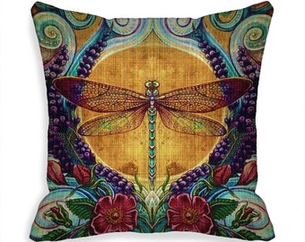 Indoor Outdoor Pillow Cover  Bohemian Dragonfly Art Pillow Cover with Zipper  Dragonfly Gifts  14x14  16x16  18x18, 20x20, 22x22, 24x24 MTO