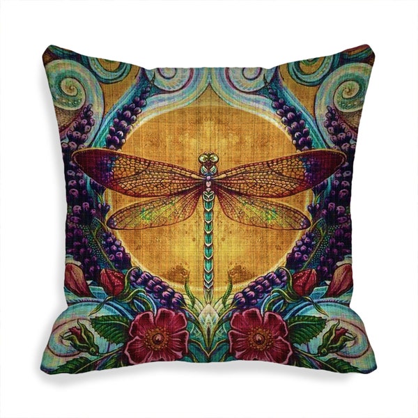 Indoor Outdoor Pillow Cover  Bohemian Dragonfly Art Pillow Cover with Zipper  Dragonfly Gifts  14x14  16x16  18x18, 20x20, 22x22, 24x24 MTO