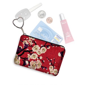 Zipper Coin Purse Fabric Change Purse Key Ring Card Holder Japanese Coin Purse Red Black Cherry Blossom Coin Pouch Keychain Zipper Pouch RTS image 1