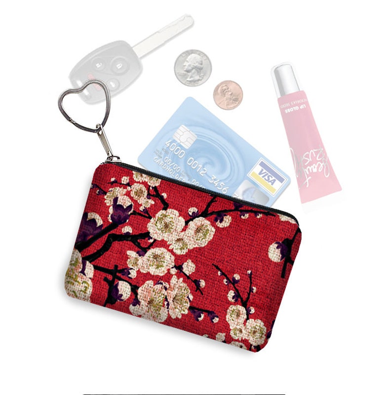 Zipper Coin Purse Fabric Change Purse Key Ring Card Holder Japanese Coin Purse Red Black Cherry Blossom Coin Pouch Keychain Zipper Pouch RTS image 1