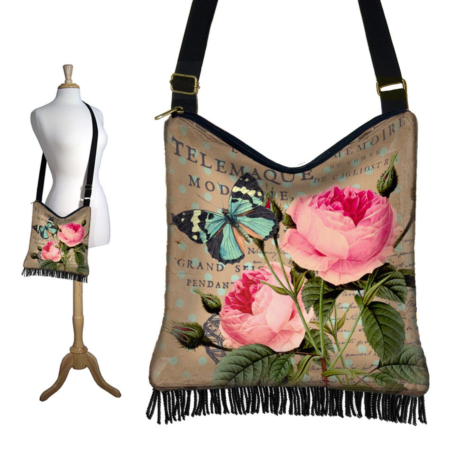 Cottage Chic Rose Crossbody Hobo Bag Floral Sling Bag Hippie - Etsy