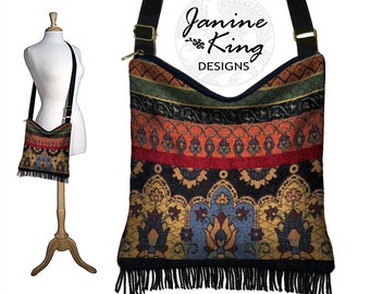 Bolsa vintage Kilim Tapeçaria Bolsa Hobo Bolsa transversal de Chenille Bolsa transversal com franjas Bolsa de ombro hippie Roupas Boho Cores de joias RTS