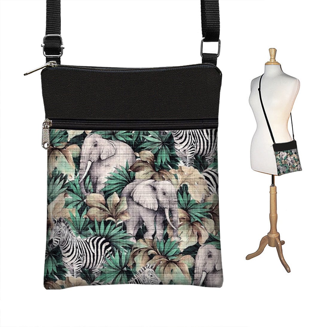Elephant and Zebra Print Fabric Handbags Small Crossbody