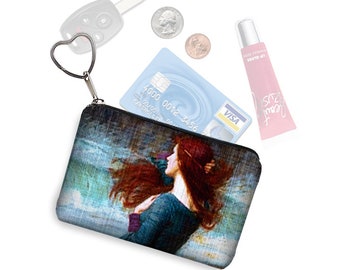 Small Zipper Pouch  Coin Purse Keychain  Key Fob  Business Card Holder  Fabric Purse Organizer   Waterhouse, Tempest Pre-Raphaelite Art  RTS