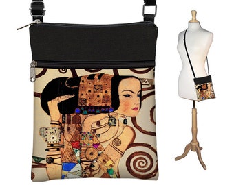 Small Crossbody Bag Cross Body Purse Sling Shoulder Bag Fabric Handbag Hipster Bag Art Nouveau Gustav Klimt Expectation Woman Goddess QCK