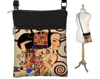 Small Crossbody Bag Cross Body Purse Sling Shoulder Bag Fabric Handbag Hipster Bag Art Nouveau Gustav Klimt Expectation Woman Goddess MTO