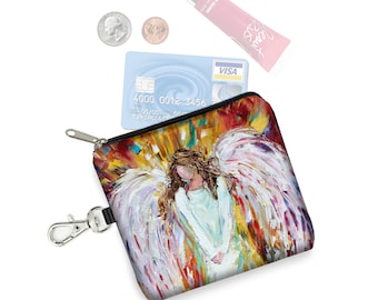 KT Angel Coin Purse Keychain Small Zipper Pouch Angel Gifts Cute Key Fob Card Holde  Angel Art Impressionism Purse Organizer RTS