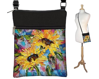 KT Sunflower Fabric Handbags  Small Crossbody Bags for Women   Impressionism Art Bag   Cross Body Purse  Shoulder Bag  Sunflower Gifts RTS