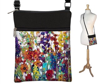 Abstract Wildflowers Art Bag Small Crossbody Bags for Women Colorful Floral Fabric Handbags Cross Body Purse Shoulder Bag RTS