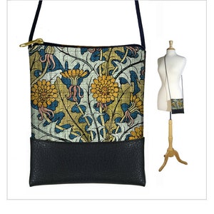 Löwenzahn Stoff Umhängetasche Verneuil Jugendstil Floral Handytasche Kleine Umhängetasche Blau Crossbody Purse Vegan Leather RTS