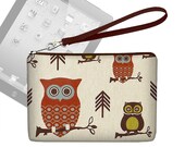 SALE Cute Owl Clutch Purse /  Womens Mini iPad Case /  iPad Mini Wristlet Purse  / iPad Mini Cover /   blue rust brown MTO