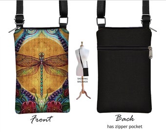 Dragonfly crossbody cell phone purse  iPhone 13 pro case  Boho iPhone xr case  Art Nouveau Dragonfly Gifts  cellphone bag strap RTS