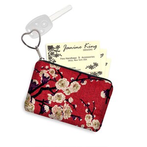 Zipper Coin Purse Fabric Change Purse Key Ring Card Holder Japanese Coin Purse Red Black Cherry Blossom Coin Pouch Keychain Zipper Pouch RTS image 2