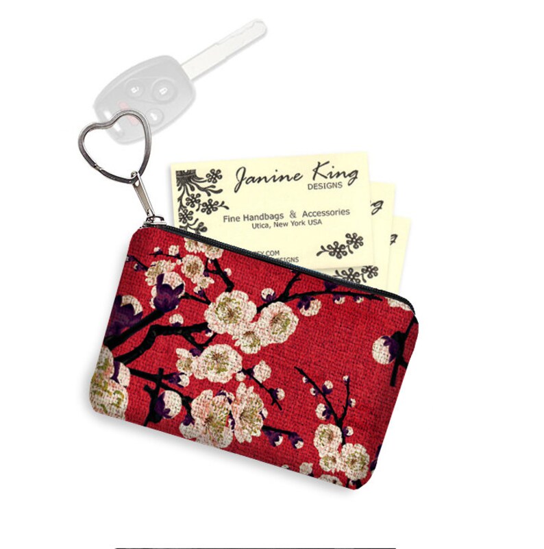 Zipper Coin Purse Fabric Change Purse Key Ring Card Holder Japanese Coin Purse Red Black Cherry Blossom Coin Pouch Keychain Zipper Pouch RTS image 2