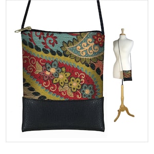 Small Cross body purse Bohemian Shoulder Bag  Boho sling bag Hipster Tapestry Bag  Paisley Handmade Handbag red blue gold black RTS